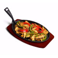 Oval Cast-Iron Sizzling Platter with Wooden Tray